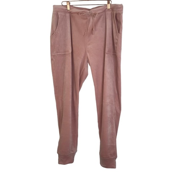 House of Harlow 1960 Pink Velour Jogger Pants with Drawsting Waist SZ XL - Picture 1 of 7